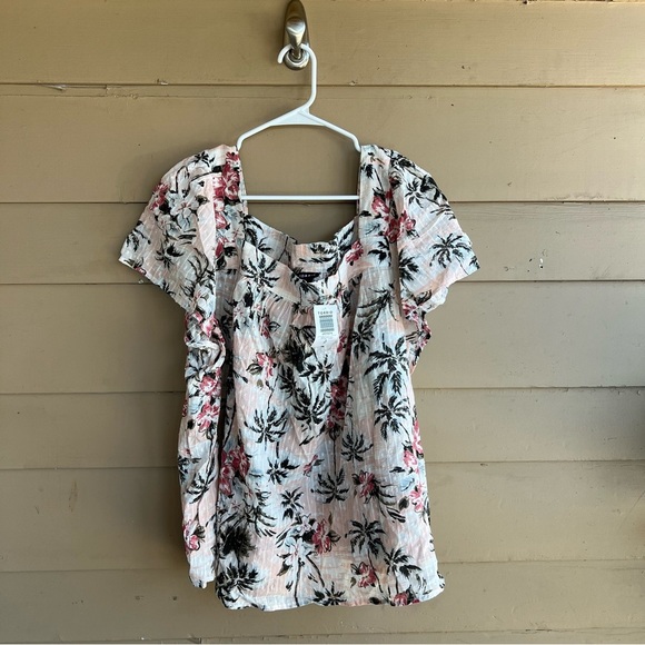 Torrid Clip Jacquard Square Neck Flutter Sleeve Top 4x - Vacation Tropical NWT - Picture 2 of 8